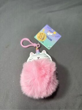New Pink Unicorn Cat Pom Pom Keychain Plush - Bag Charm Cute Furry Bag Charm